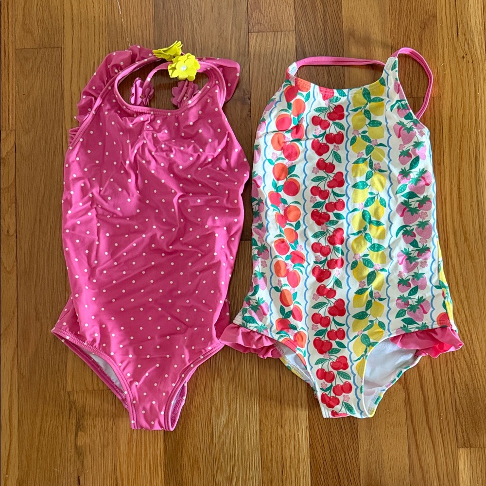 Pink Polka Dot and Fruit Print Swimsuits